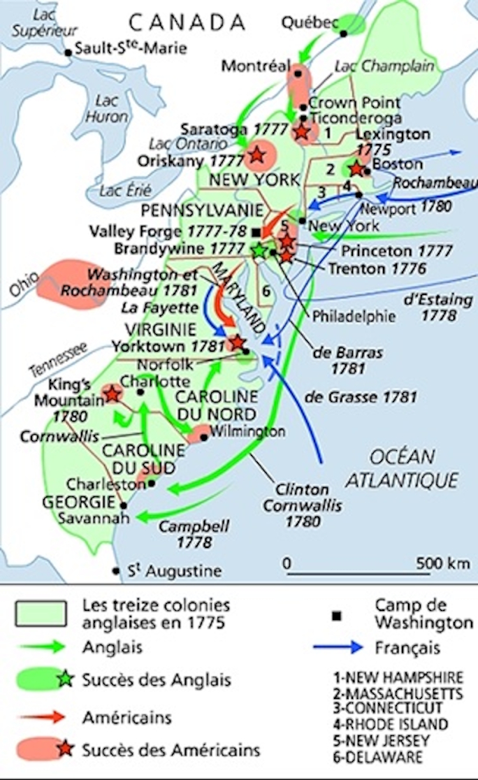 Carte des batailles de la guerre d'Indépendance américaine