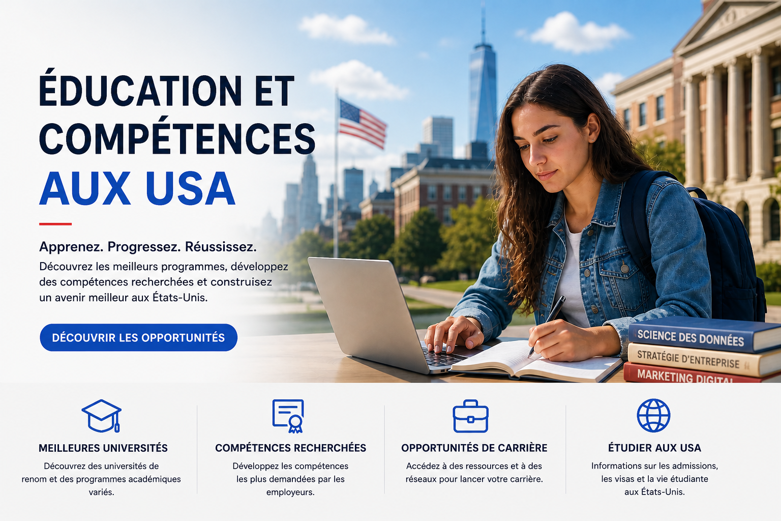 Éducation et compétences aux États-Unis — bandeau France-USA-Net.Com