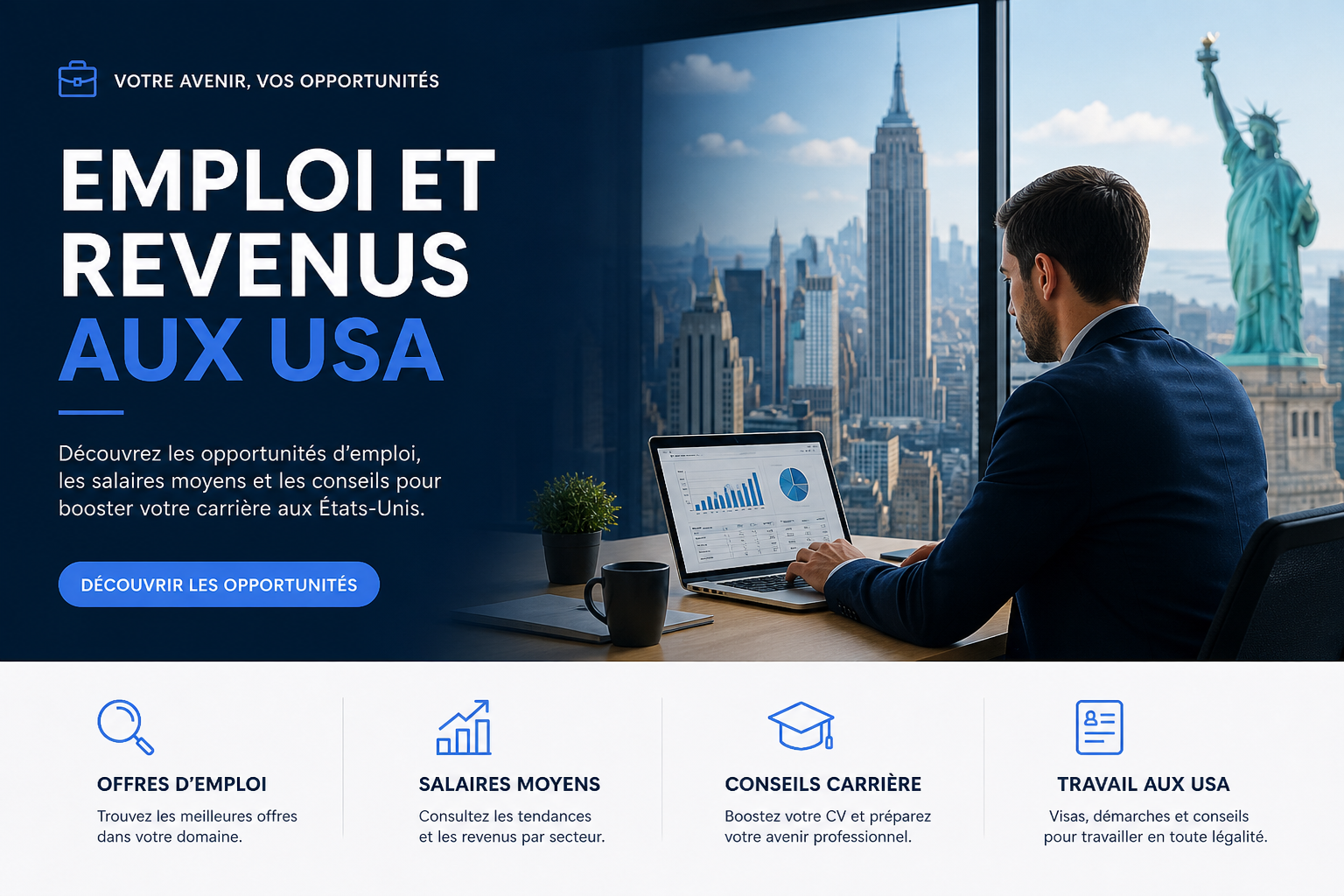 Emploi et revenus aux États-Unis — bandeau France-USA-Net.Com