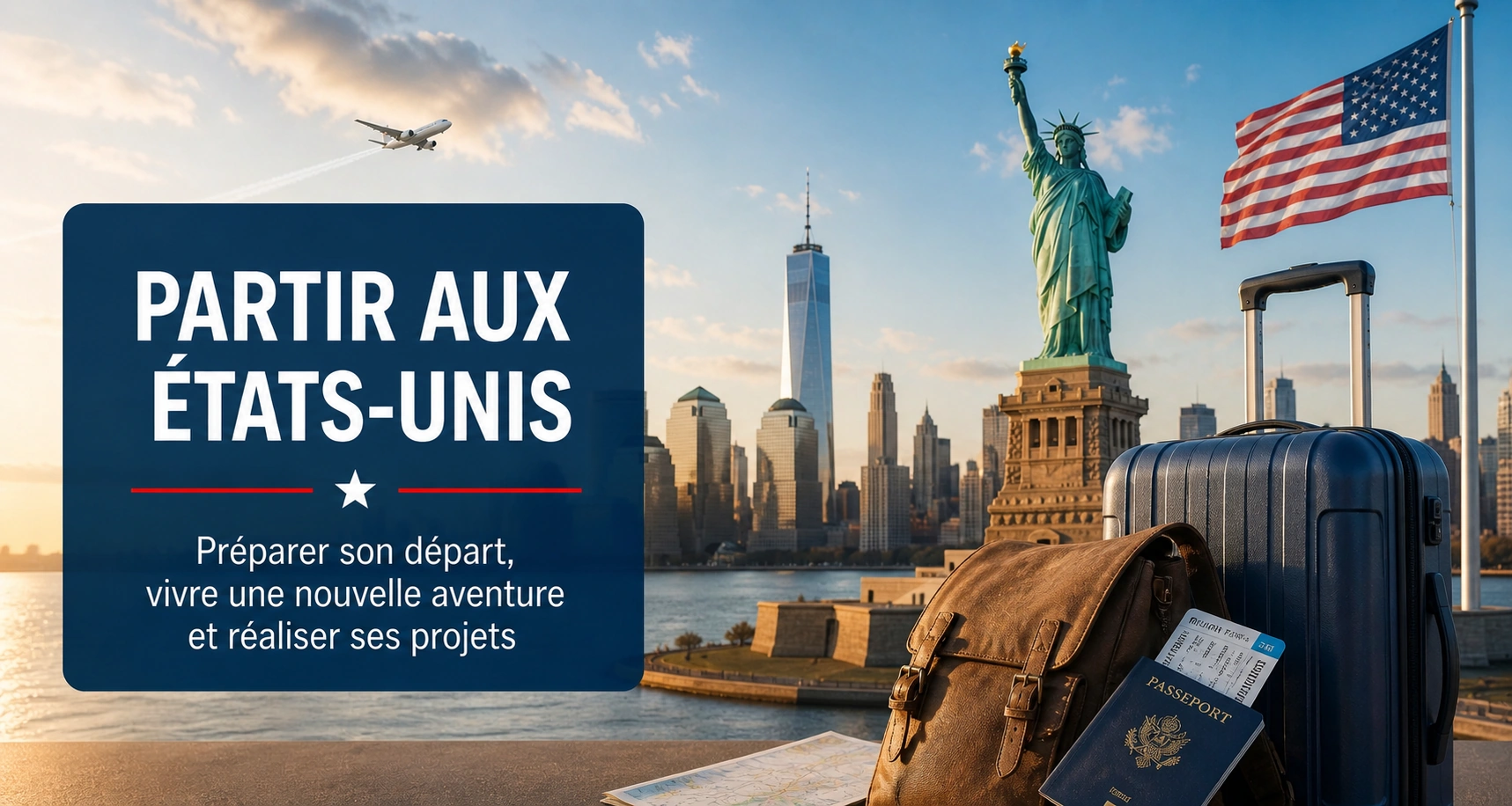 Drapeaux des États-Unis et de la France illustrant un voyage entre les deux pays